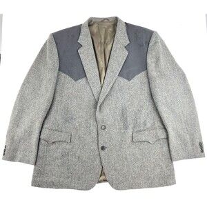 Circle S Mens 50R Gray Black Herringbone Tweed Western Yoke Sport Coat Jacket 2B